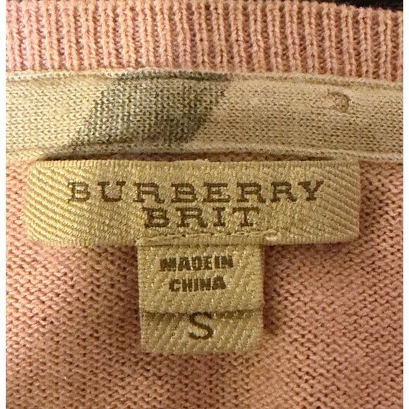 Burberry Brit Cashmere Blend Sweater S Nova Check Elbow Patches V Neck Long Slee - Picture 5 of 7